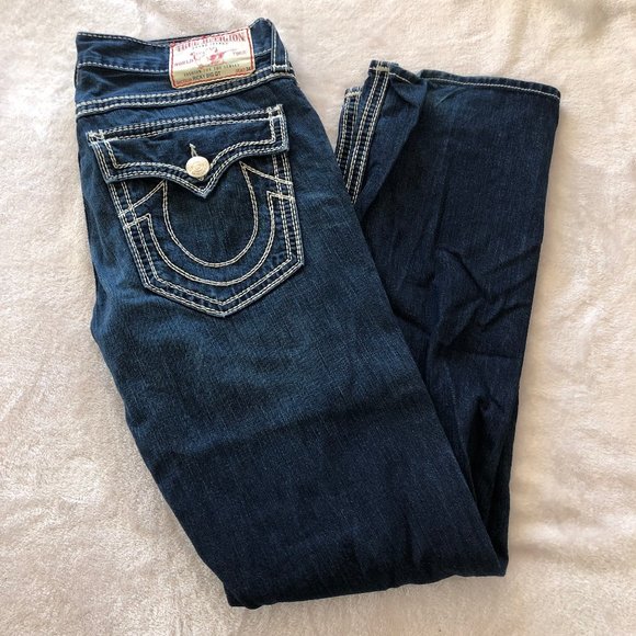 True Religion Other - True Religion Ricky Big QT (Straight) Dark Wash White Bold Stitching Size 33
